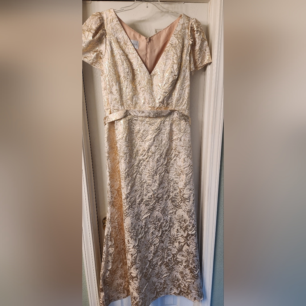 Size 16 Oleg Cassini Metallic Gold Mother of the Bride Maxi length dress.